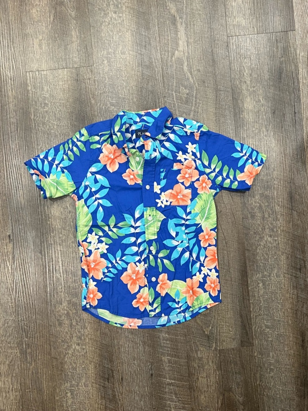 Kids Blue Tropical Floral Button-Up Shirt